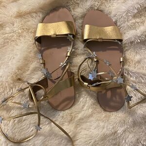 Loeffler Randall Starla Lace up gladiator sandal size 9.5 Gold/Silver